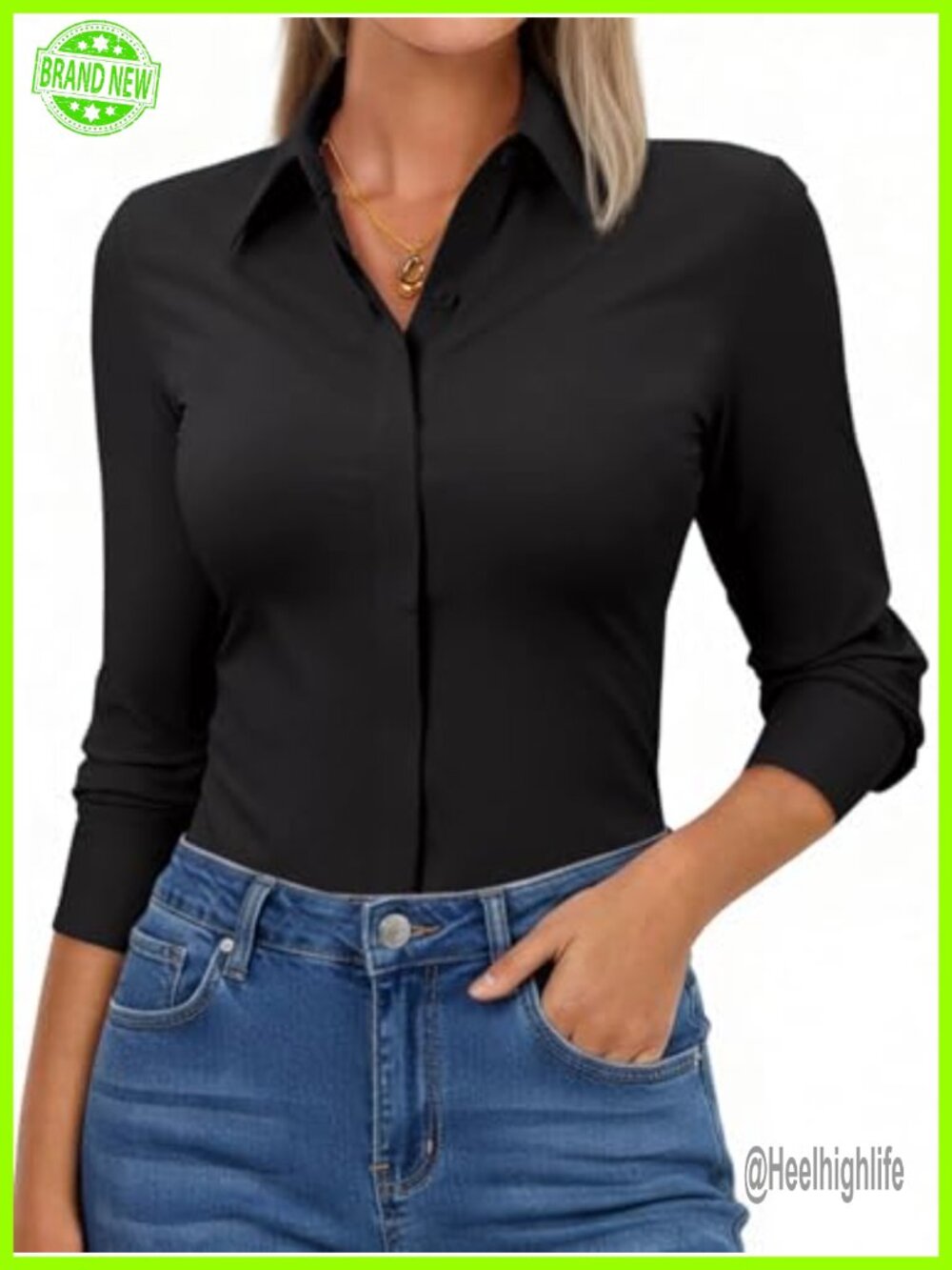 Women's Slim Fit Long Sleeve Button Down Shirt Stretch Wrinkle Free